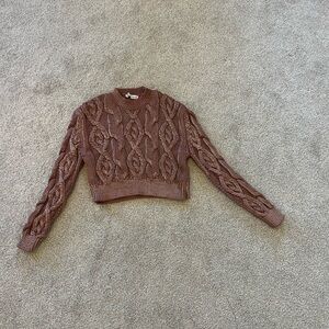 Zara Cropped Cable Knit Rose Gold Sweater